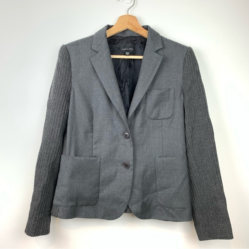Judith & Charles Blazer 2 Buttons Gray Sz 10 Knit Wool Office Elegant Old Money